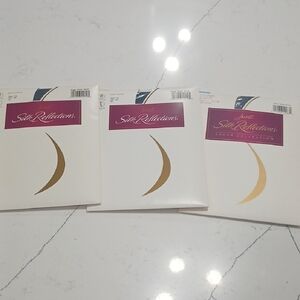 3 Pairs Of Hanes Silk Reflections Sheer Collection Pantyhose Dark Gray Sz AB